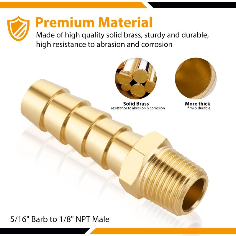KOOTANS 4pcs Brass Hose Barb Fittings 5/16" Hose Barb to 1/8 NPT Male Thread Air Hose Fittings Brass Quick Coupler Air M Type Adapter Connector Fitting - Image 3